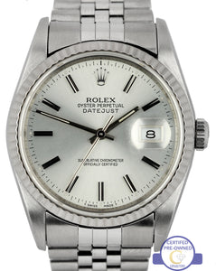 Rolex DateJust 36mm Silver Stick 16234 Stainless 18K Gold Jubilee Fluted Watch