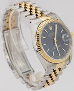Rolex DateJust 36mm Blue Two-Tone 18K Gold Stainless Jubilee Watch BOX 16233