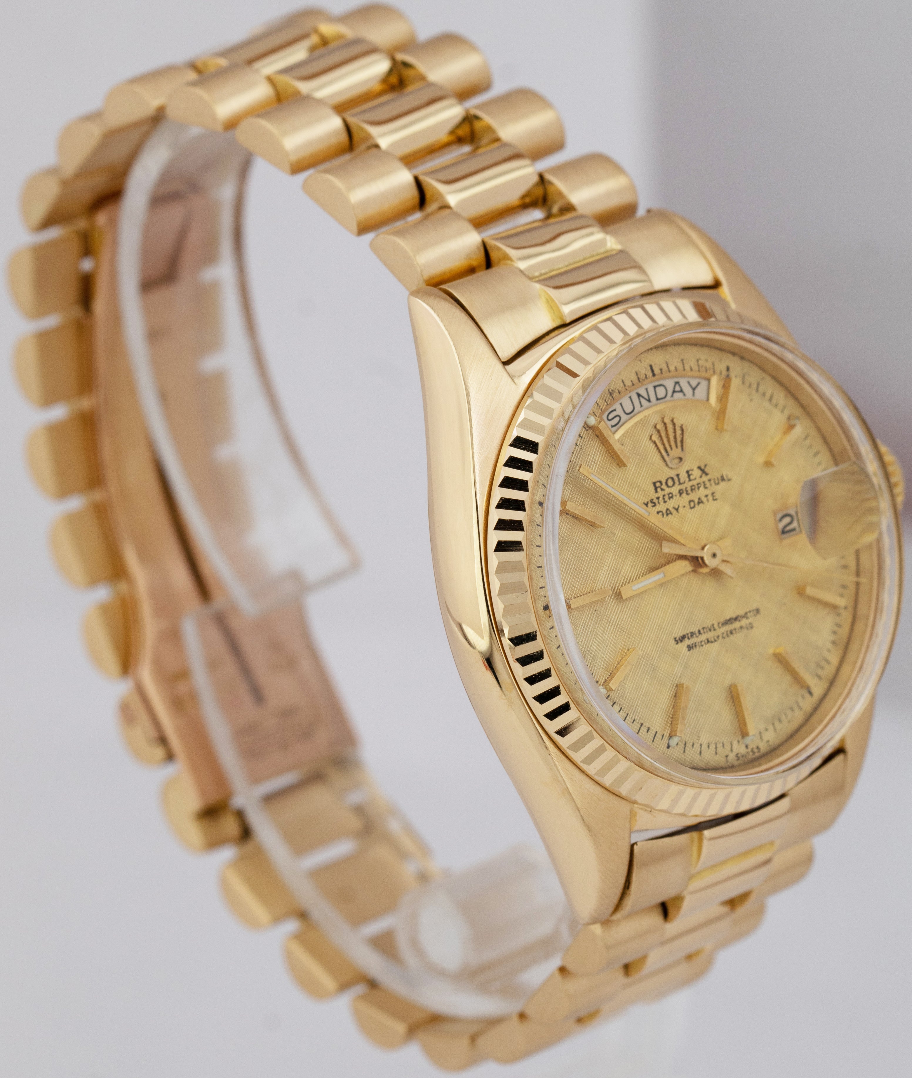 Vintage Rolex Day-Date President 36mm Champagne LINEN 18K Yellow Gold Watch 1803