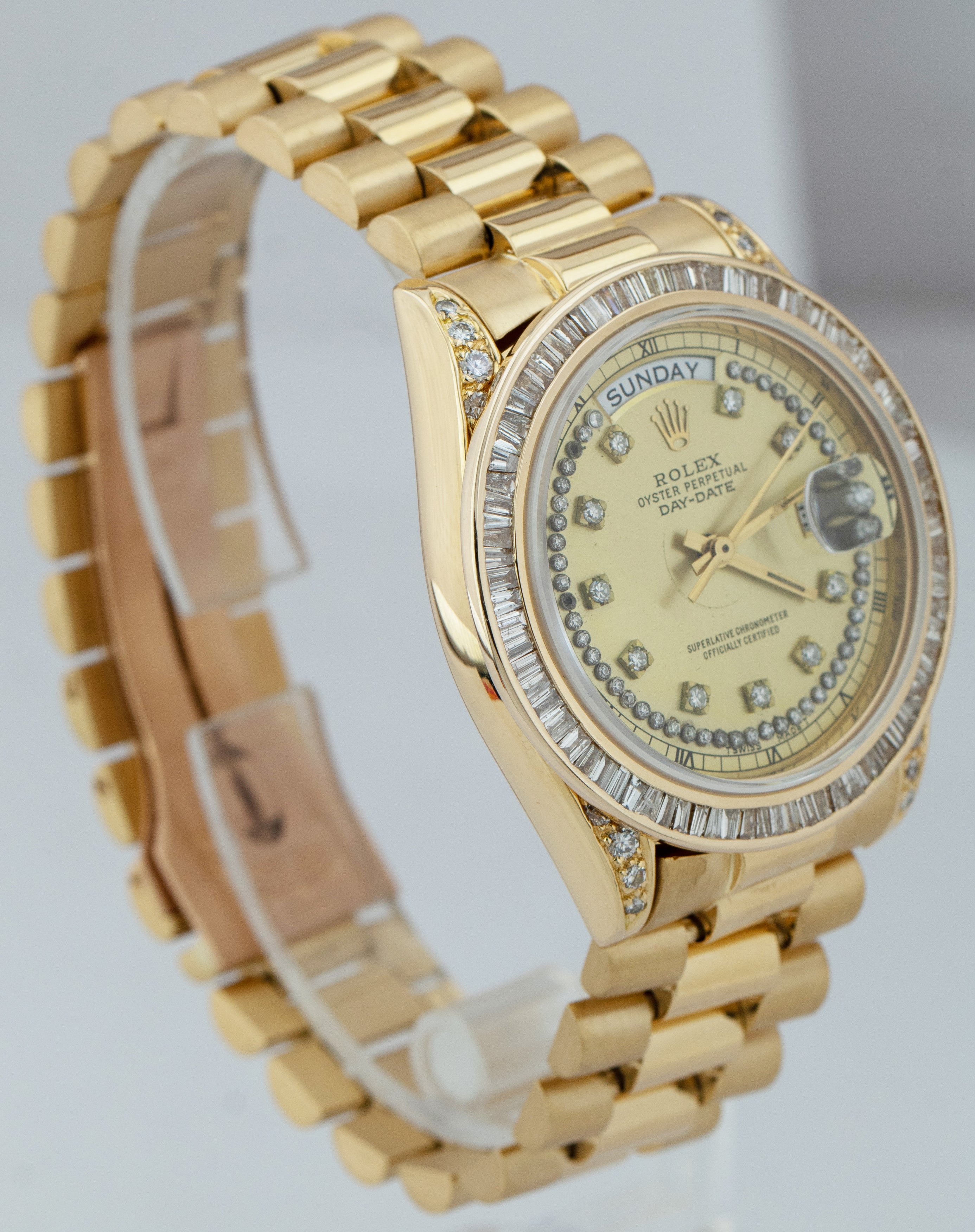Rolex Day-Date President Champagne DIAMOND String 18038 36mm 18K Gold Watch