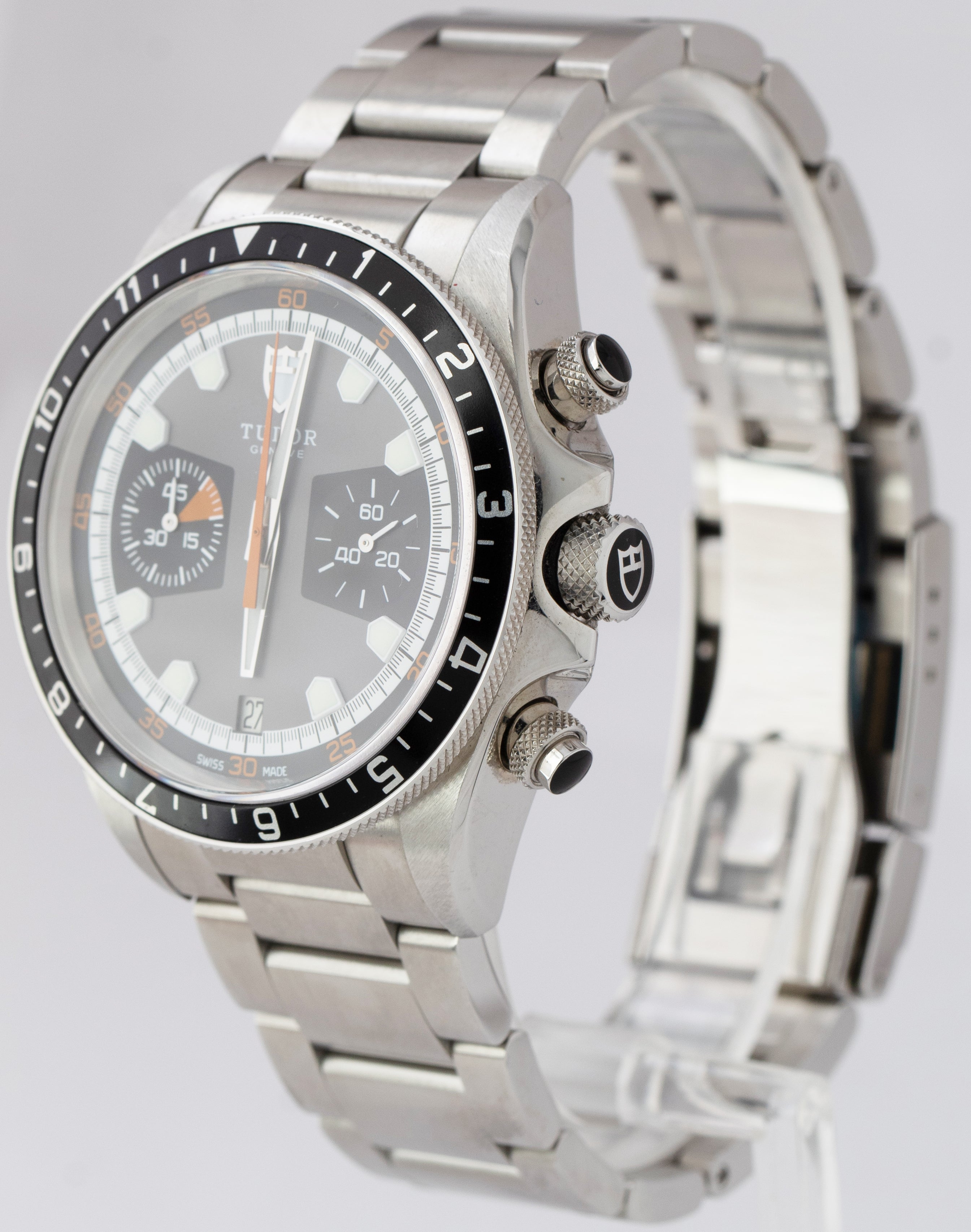STICKERED Tudor Heritage Chrono Grey Stainless Steel Chronograph Watch 70330 N