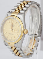 1996 Rolex DateJust 36mm 18K Yellow Gold Stainless Champagne B+P Watch 16233