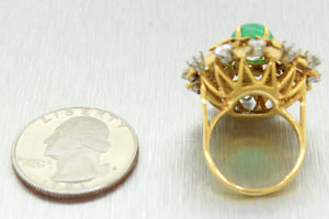 Buccellati 18k Solid Yellow Gold 2.60ct Cabochon Emerald & Diamond Cocktail Ring