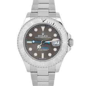 Rolex Yacht-Master Midsize Steel Rhodium Blue Gray 37mm Watch 268622 BOX PAPERS