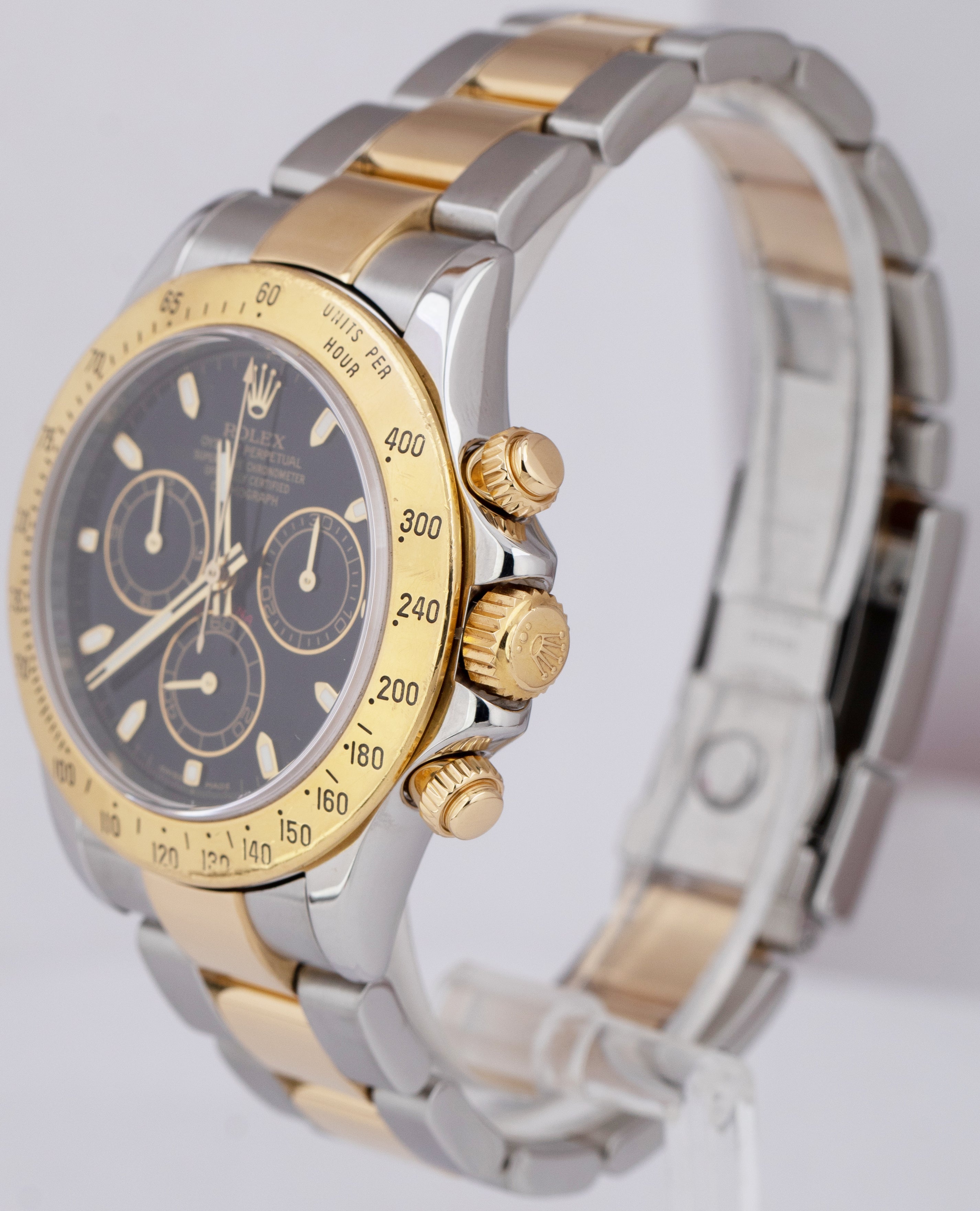 2008 Rolex Daytona Cosmograph 40mm Black Gold Two-Tone Stainless Watch 116523