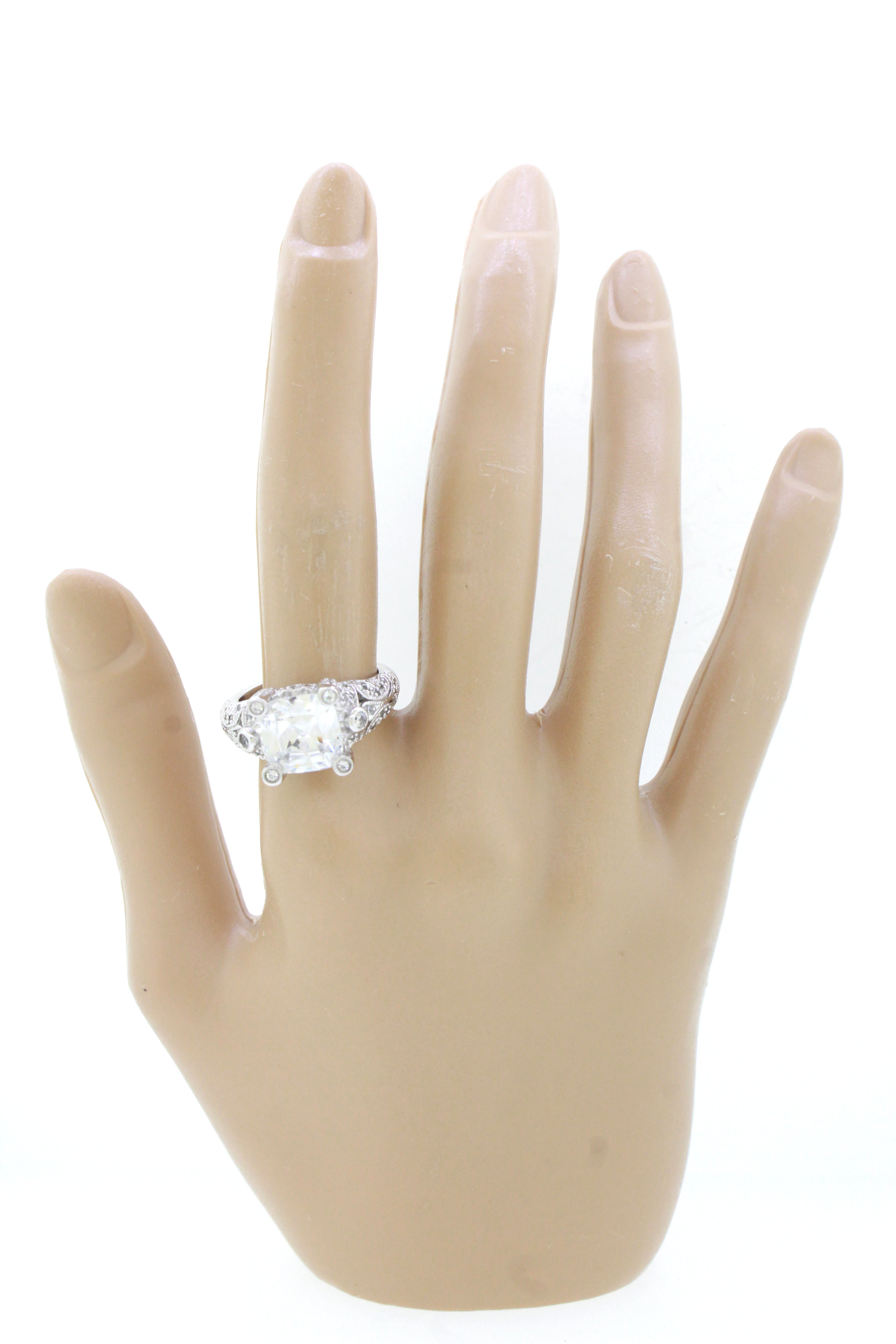 Modern 925 Sterling Silver 5ct CZ Square Cocktail Ring